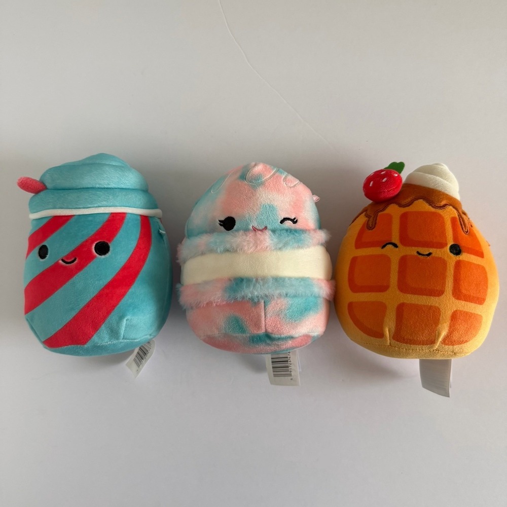 Squishmallows SET OF 3 Desserts 5" Stuffed Plush Waffle Slushie Macaron